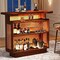 Tribesigns   Rattan Home Bar Unit Farmhouse 4-Tier Bar Table with 4 Stemware Racks and Heightened Base